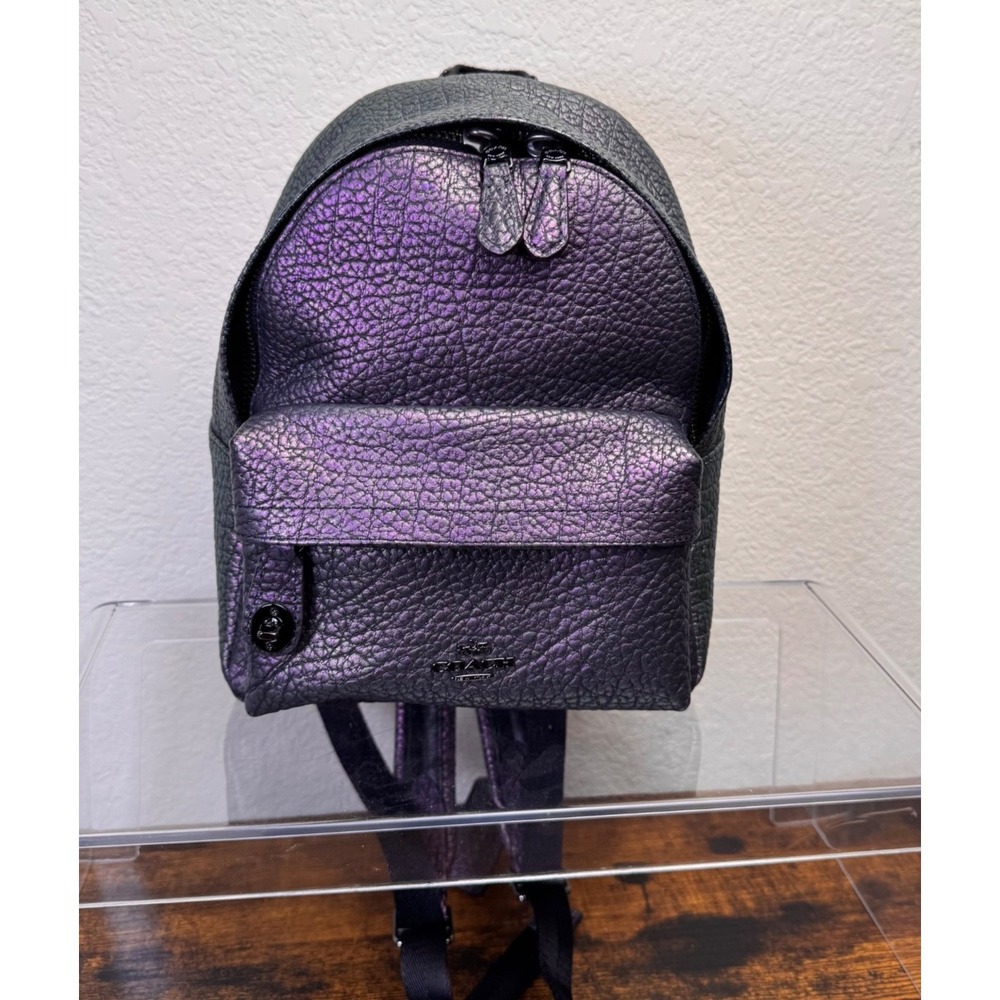 Coach Mini Campus Backpack Womens Hologram Metallic Leather 37999 Purple Black